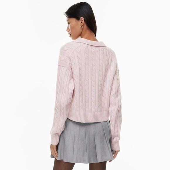 Aritzia Sunday Best Pink Cable Knit V-Neck Collar Lottie Sweater NWOT - Picture 8 of 10